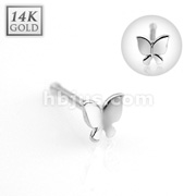14 Karat Solid White Gold Butterfly Nose Stud Ring