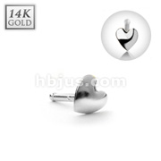 14 Karat Solid White Gold Heart Nose Stud Ring