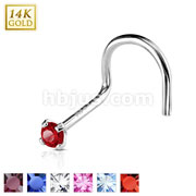14 Karat Solid White Gold 2mm Prong CZ Nose Screw Ring