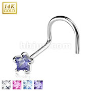 14 Karat Solid White Gold Prong Star CZ Nose Stud Ring