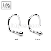 14 Karat Solid White Gold Nose Screw Ring with 2mm Top