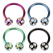 Titanium Anodized Over 316L Surgical Steel Horseshoe Circular Barbell with 7-Gem Paved Balls