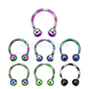 120 Pcs 14GA Assorted Color Titanium Anodized Over 316L Surgical Steel Duo-Tone Striped Horseshoe Ring