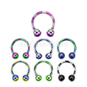 120 Pcs 16GA Assorted Color Titanium Anodized Over 316L Surgical Steel Duo-Tone Striped Horseshoe Ring