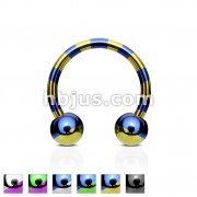 Titanium Anodized Over 316L Surgical Steel Duo-Tone Striped Horseshoe Ring