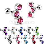 Pair of 316L Surgical Steel Triple CZ Bubble Gem Set Tragus/Cartilage Piercing Stud