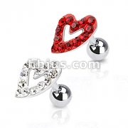 316L Surgical Steel Tragus/Cartilage Barbell with Multi Paved Hollow Heart Top