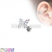 316L Surgical Steel Tragus/Cartilage Barbell with Multi Paved Butterfly Top