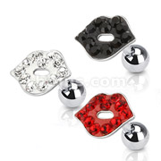 316L Surgical Steel Tragus/Cartilage Barbell with Multi Paved Sexy Lip Top