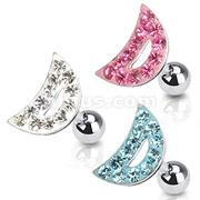 316L Surgical Steel Tragus/Cartilage Barbell with Multi Paved Crescent Moon Top