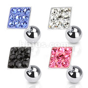 316L Surgical Steel Tragus/Cartilage Barbell with Multi Paved Square Top