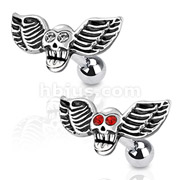 316L Surgical Steel Winged Skull with CZ Eyes Cartilage/Tragus Barbell