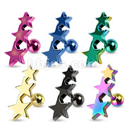 316L Surgical Steel IP Three Stars Tragus/Cartilage Piercing Stud