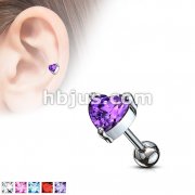 316L Surgical Steel 5mm Heart CZ Tragus/Cartilage Piercing Stud