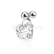 316L Surgical Steel Tragus/Cartilage Piercing Stud with CZ Love Heart Dangle