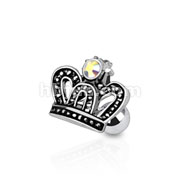 316L Surgical Steel Royal Crown with CZ Tragus/Cartilage Piercing Stud