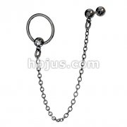 316L Surgical Steel Black IP Chain Linked Single Gemmed Captive Bead Ring with Cartilage/Tragus Barbell