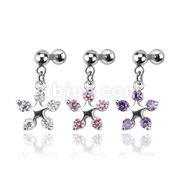 316L Surgical Steel Multiple CZ Star Flower Dangle Cartilage/Targus Barbell