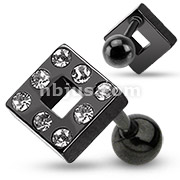 316L Surgical Steel Black IP Hollow Square With CZ Gems Tragus/Cartilage Piercing Stud