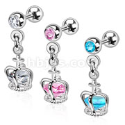 316L Surgical Steel Crown Cage Dangle with Loose Gem Cartilage/Tragus Barbell