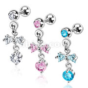 316L Surgical Steel Gemmed Ribbon Dangle with Hanging Orb Cartilage/Tragus Barbell