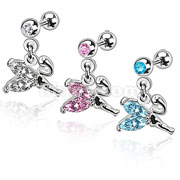 316L Surgical Steel Weeping Fairy Dangle with Gemmed Wings Cartilage/Tragus Barbell