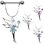 316L Surgical Steel Nipple Ring with Gem Paved Fairy