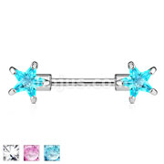 316L Surgical Steel Nipple Bar with Double Front Facing Star CZ Prongs