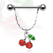 316L Surgical Steel Nipple Shield with Multi Gem Cherry Dangle