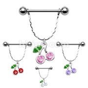 48pcs 316L Surgical Steel Nipple Shield w/Gemmed Cherry Dangle Package.