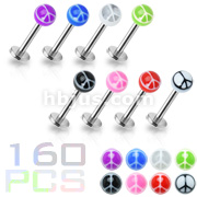 160pcs 14 Gauge Labret with Peace Sign Logo Assorted Package