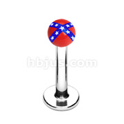 316L Surgical Steel Labret Monroe with Acrylic Rebel Flag Ball Top