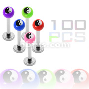 100pcs 14 Gauge Labret with Ying/Yang Logo Assorted Package