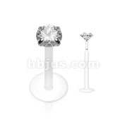 100Pcs Bio Flex  Shaft Push-In .925 Silver Prong set CZ Labret/Monroe Package