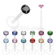 Bio-Flex Push-In Labret/Monroe with .925 Sterling Silver Prong set Round CZ Package
