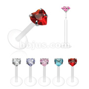 Bio-Flex Push-In Labret/Monroe with .925 Sterling Silver Prong set Heart CZ Package