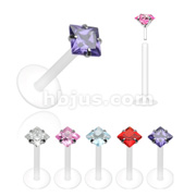 100PC Bio-Flex Push-In Labret/Monroe with .925 Sterling Silver Prong set Square CZ Package