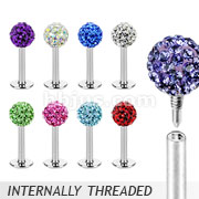 90 Pcs of Assorted Color 316L Surgical Steel Internally Threaded Ferido Crystal Top Labret Monroe
