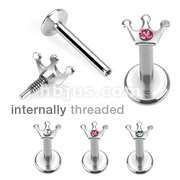 316L Surgical Steel Internally Threaded Crown with Center Jeweled Labret/Monroe