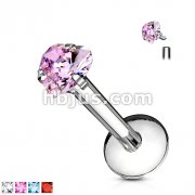 316L Surgical Steel Internally Threaded Heart CZ Prong Set Labret