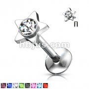 316L Surgical Steel Internally Threaded Labret with CZ on Star Top