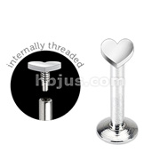316L Surgical Steel Internally Threaded Labret Monroe with 3mm Heart Flat Top