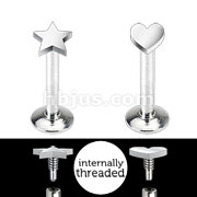 120 Pcs of Assorted Size Star & Heart 316L Surgical Steel Internally Threaded Labret Monroe