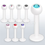 White Matte Plating Over 316L Surgical Steel Labret with CZ Gemmed Ball Top