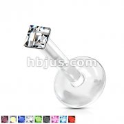 Square Dia Cut Press-Fit CZ Gem Bio-Flex Shaft Labret Monroe