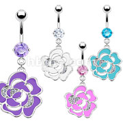 40pcs of 316L Surgical Steel Navel Ring with Enamel & Multi CZ Decorated Flower