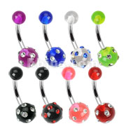 80 pcs of 316L Surgical Stainless Steel Navel Rings with Multi gem set UV Balls
