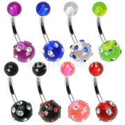 316L Surgical Stainless Steel Navel Rings with Multi gem set UV Balls