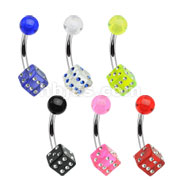 60 pcs of 316L Surgical Stainless Steel Navel Rings with Gem set UV Dice