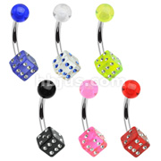 316L Surgical Stainless Steel Navel Rings with Gem set UV Dice